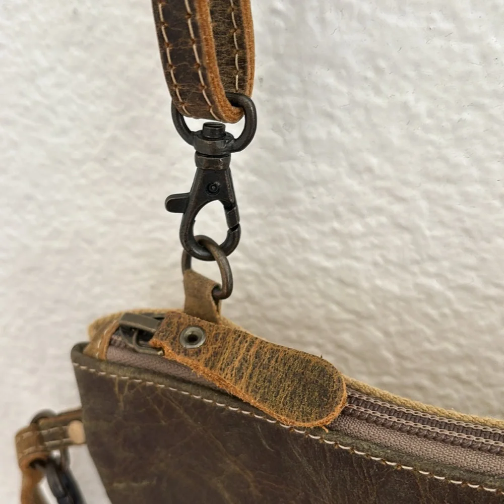 Myra Bag Leather Cotton Convertible Crossbody Wristlet Bag Purse Pockets - Picture 4 of 11
